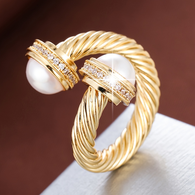 Adjustable Open Ring for Women Geometric Zirconia Platinum Plated Copper